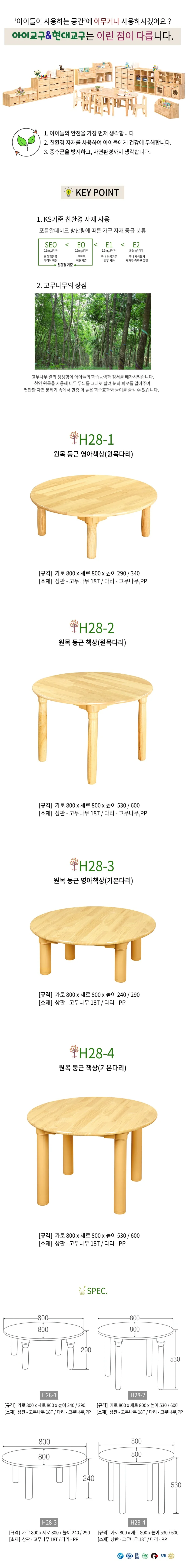 둥근 원목 책상 290mm 공부방책상 다리책상 상세1