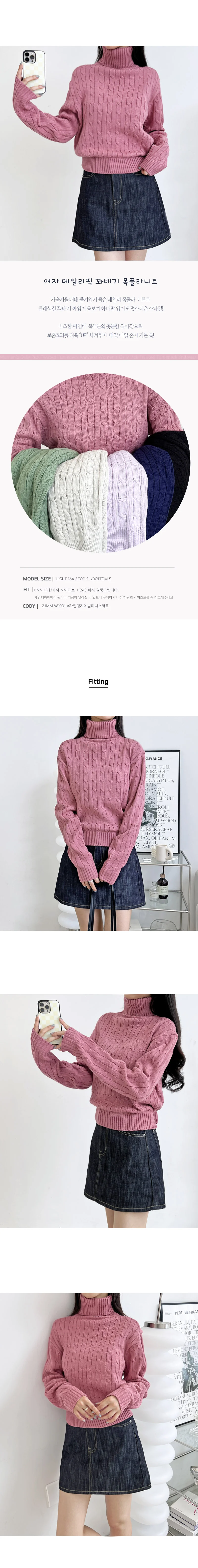 여자 꽈배기 목폴라니트 목티 이너 긴팔 상세1