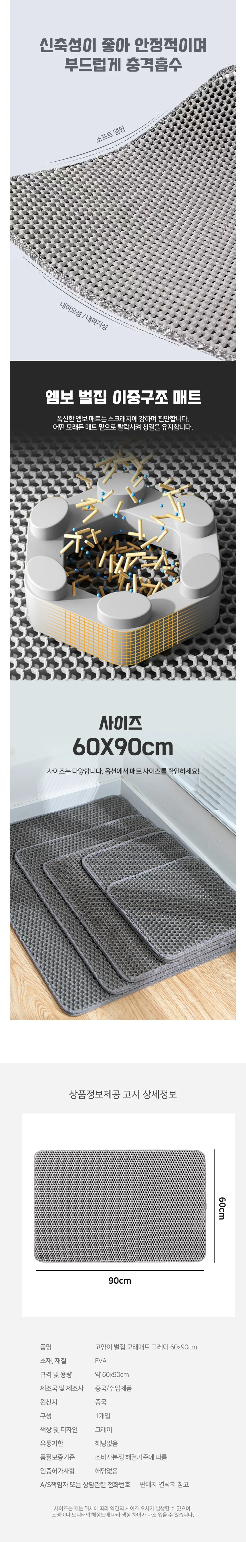 벌집 모래매트 60x90cm 고양이모래패드 반려묘매트 고양이바닥매트 상세3