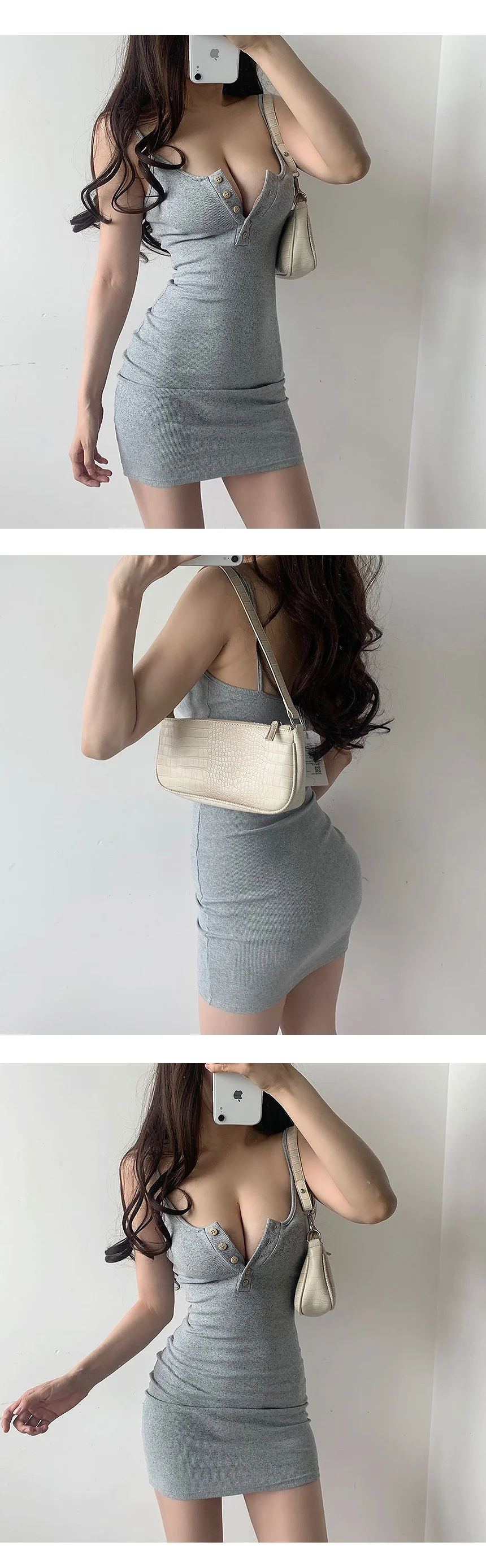 그레이 슬림핏 민소매 미니 원피스 무지 민소매 원피스 상세3