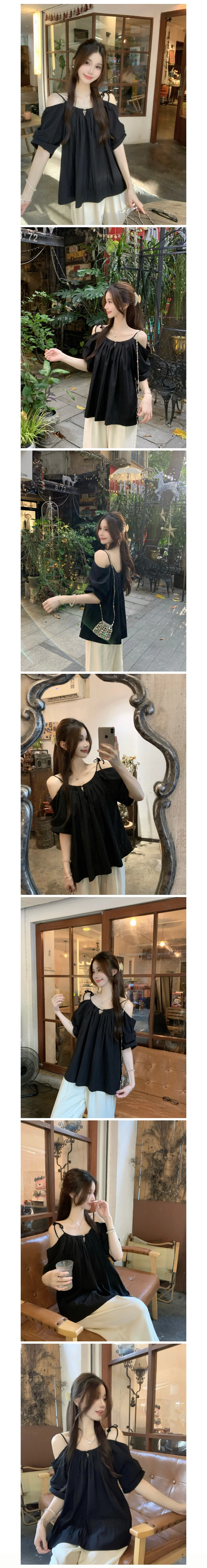 오프숄더 반팔 블라우스 LL-1008626 상세1