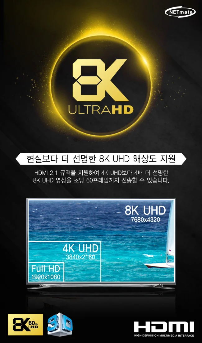 NETmate 8K 60Hz HDMI 2.0 Gold Metal 케이블 1m 상세1