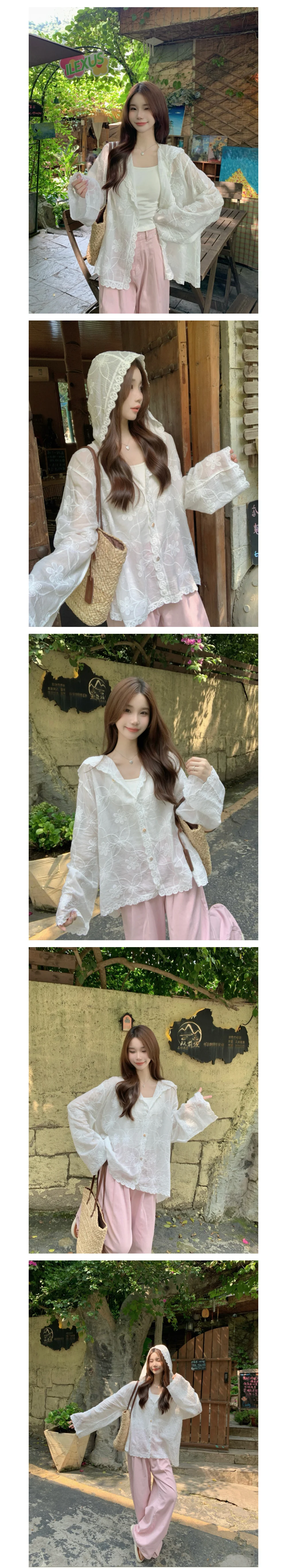 플라워 자수 시스루 가디건 여성 여름 긴팔 얇은 겉옷 상세1