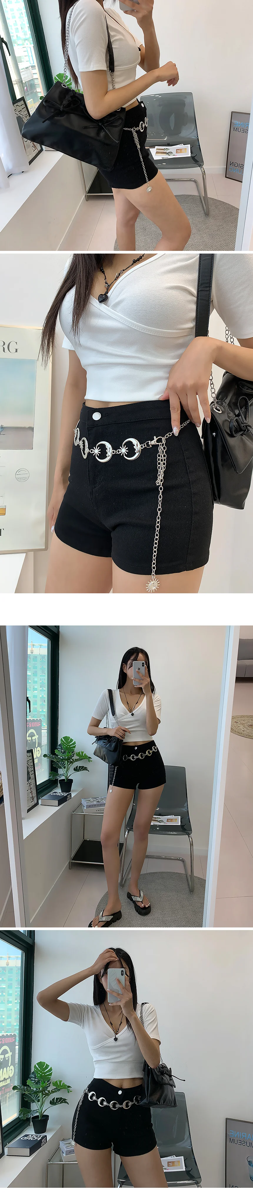 실버문바디벨트 여성 허리띠 체인 포인트 달 장식 해 상세4