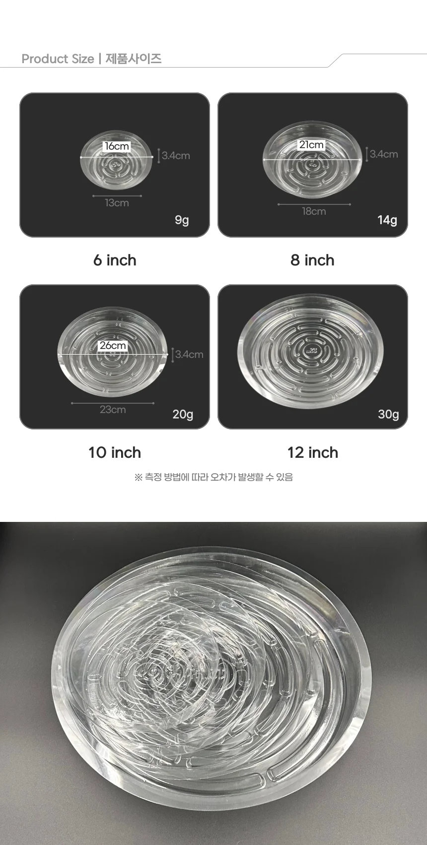 투명 화분받침대 원형 화분받침 트레이 6인치 상세2