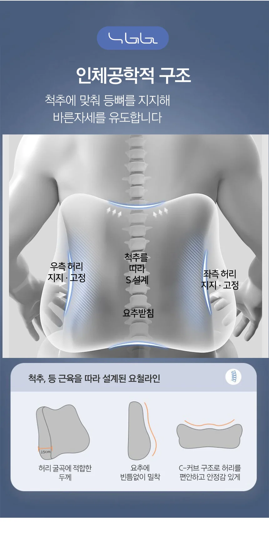 메모리폼 등쿠션 D200 D100 바른자세 차량 사무실 의자 쇼파 등 허리 받침 받이 상세5