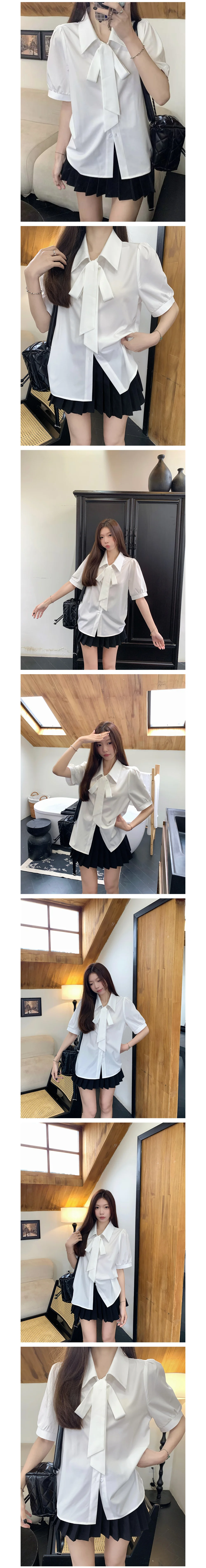단아한 단정한 리본 타이 카라 셔츠 블라우스 카라블라우스 캐주얼블라우스 상세1