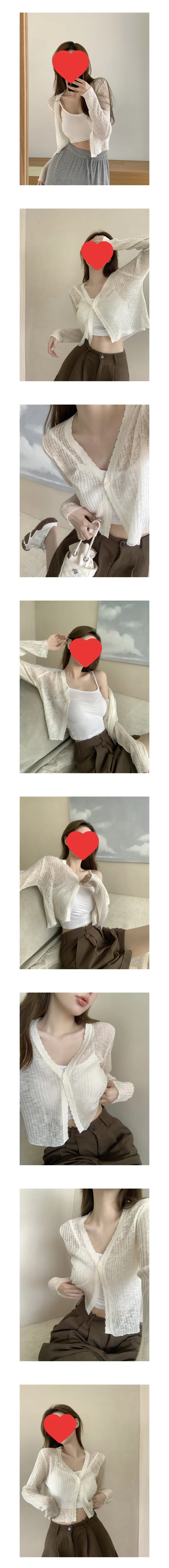 시스루 브이넥 여리핏 크롭 긴팔 가디건 볼레로 페미닌룩 데일리룩 상세2