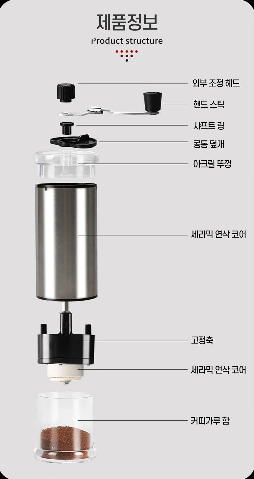 세라믹 핸드밀 커피 그라인더 수동 원두 분쇄 핸드 커피분쇄기 상세4