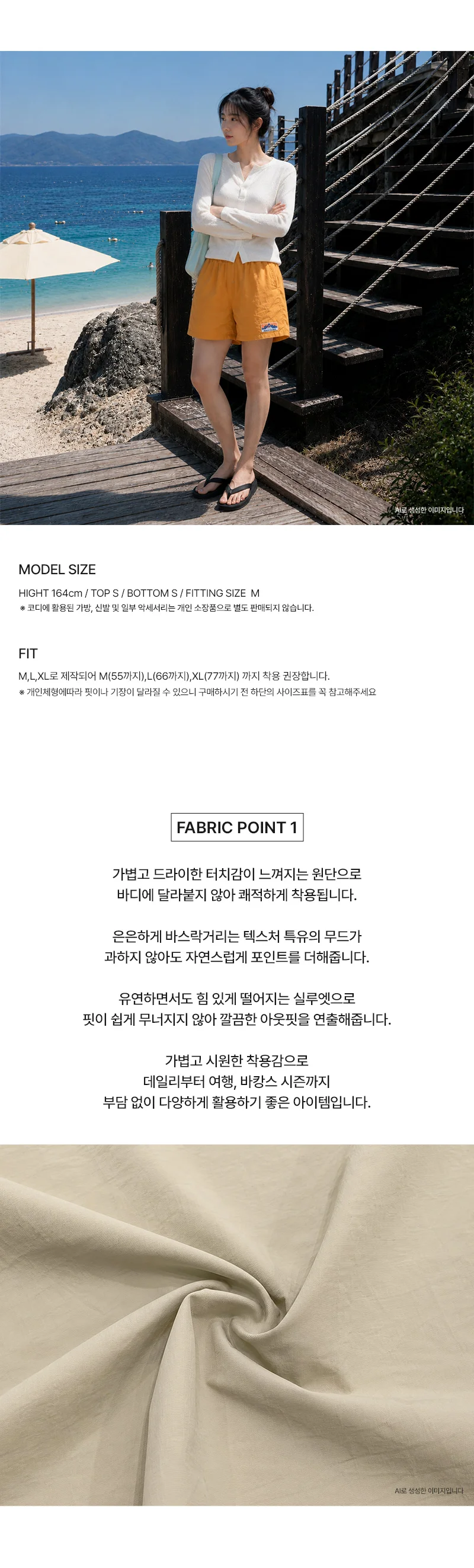 반바지 여성 밴딩 스트링 여름 하의 외출 코디 데일리용 상세2