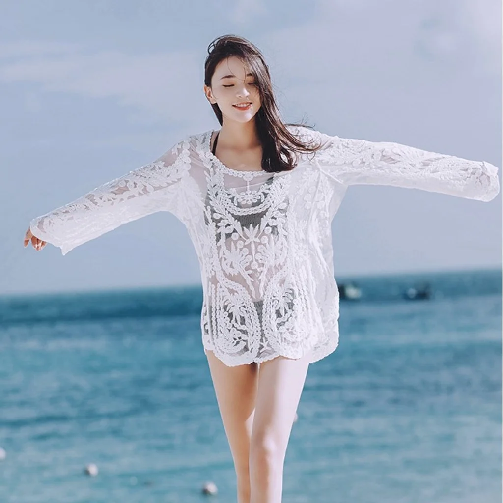 브이넥 니트 언발란스 비치 커버업 휴양지 바캉스룩 상세5