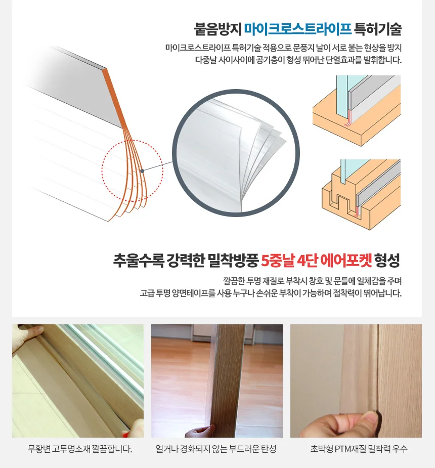 창문 문풍지 현관 문풍지 5중 투명 우풍 차단 상세2