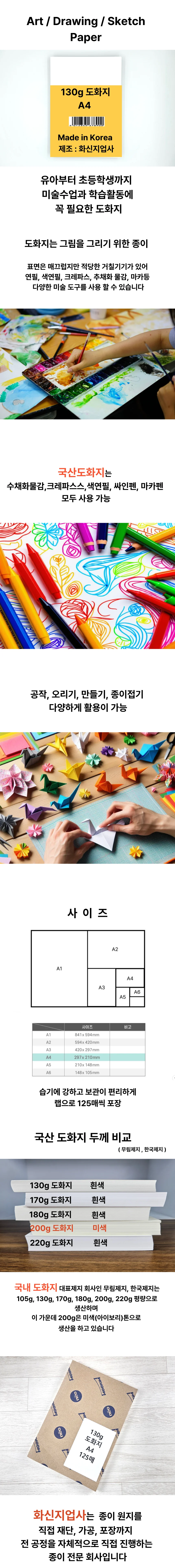 A4 사이즈 130g 도화지 125매 켄트지 미술 용지 상세1