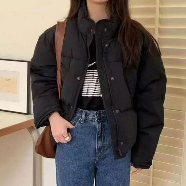 하이넥 크롭 패딩 점퍼 오버핏 3컬러