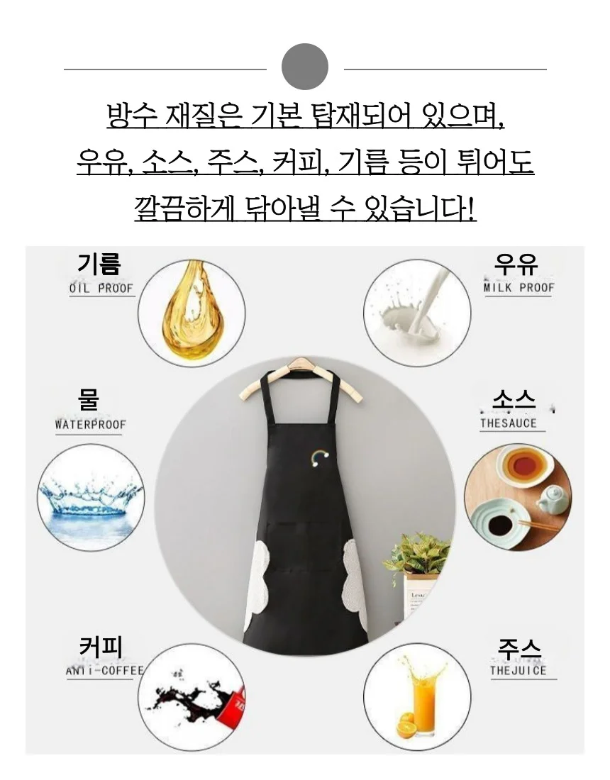 PVC 방수 앞치마 비닐 주방 카페 식당 (선인장) 상세3
