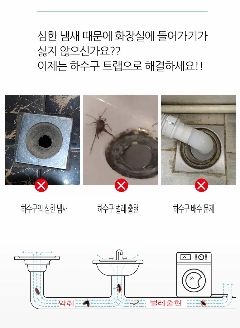 세탁기배수구트랩 하수구트랩 벌레냄새차단 스텐캡 상세4