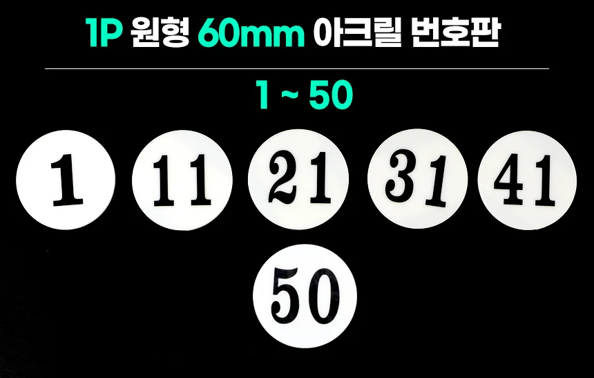 부착용 아크릴 숫자 번호판 넘버링 스티커 1 50 테이블번호 호실표찰 상세1
