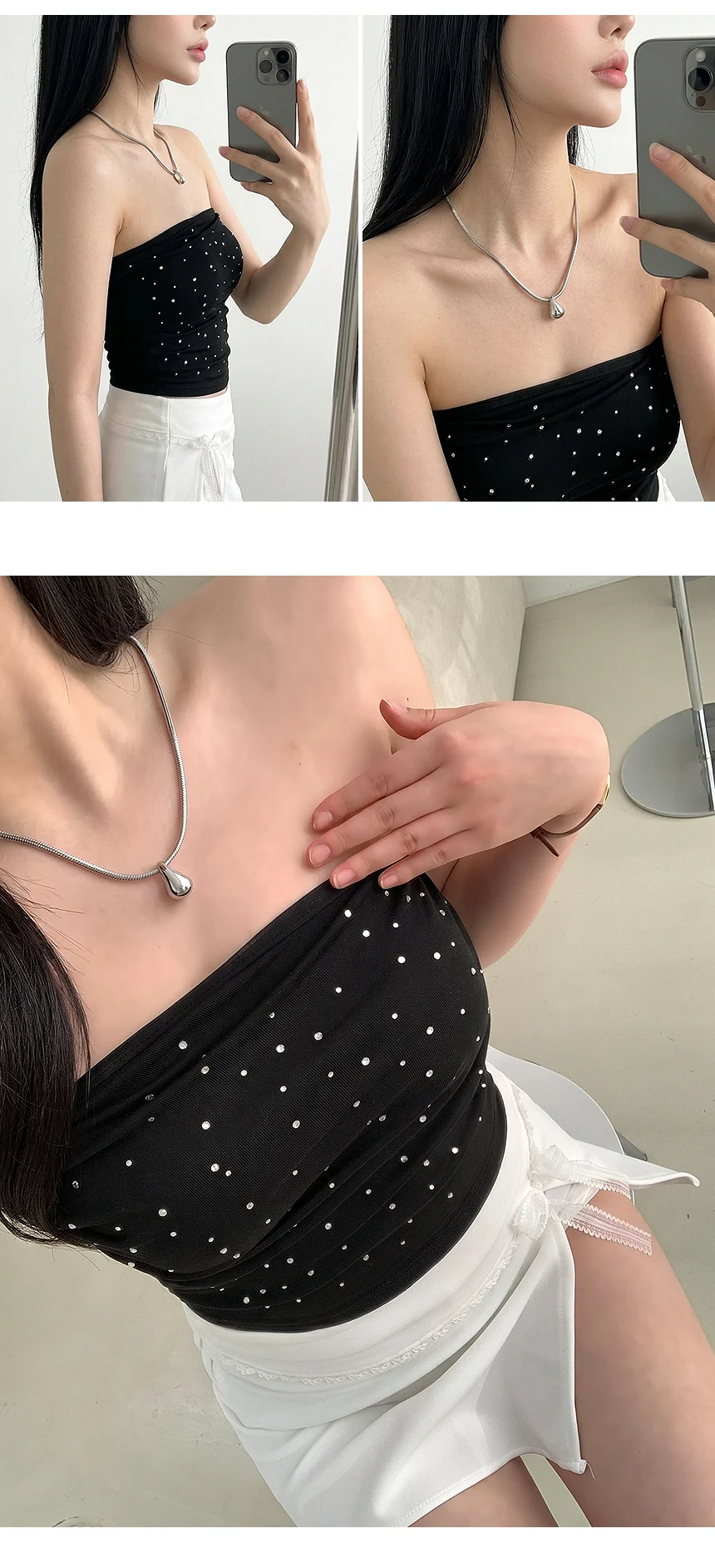 티어드롭목걸이 물방울 써지컬 체인 실버 롱 짧은줄 상세5