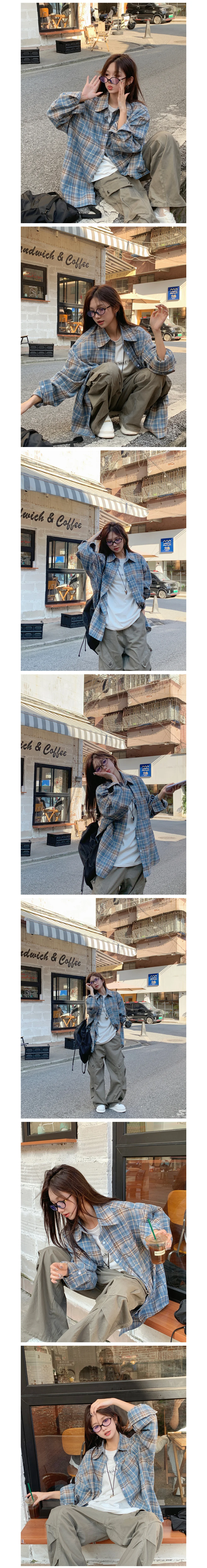 긴팔 셔츠 체크 패턴 남방 캐주얼 데일리 오피스룩 블라우스 상세3