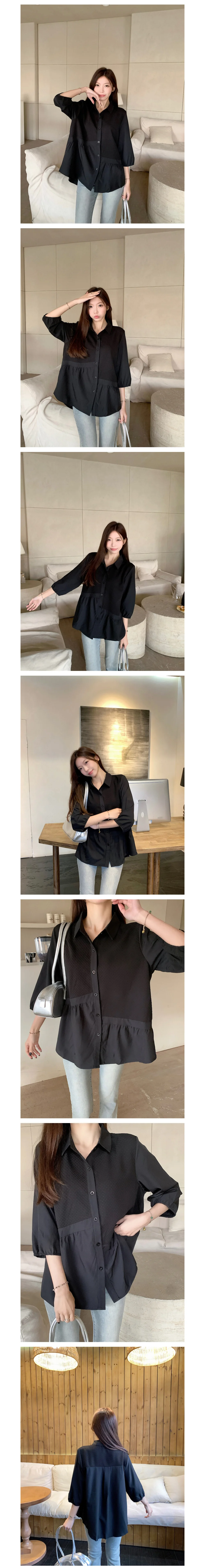 루즈핏 언발 셔링 7부 블라우스 카라 캐주얼 A라인 상세2
