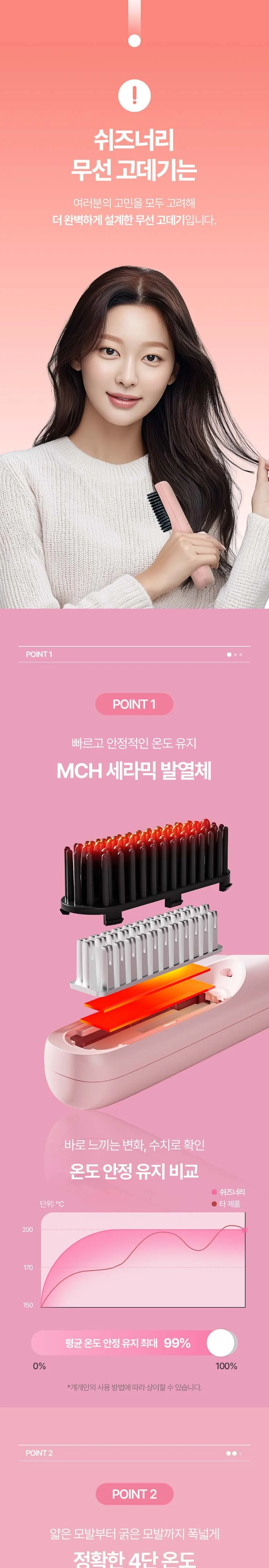 초경량 휴대용 여행용 머리 브러쉬 빗 무선 고데기 상세2