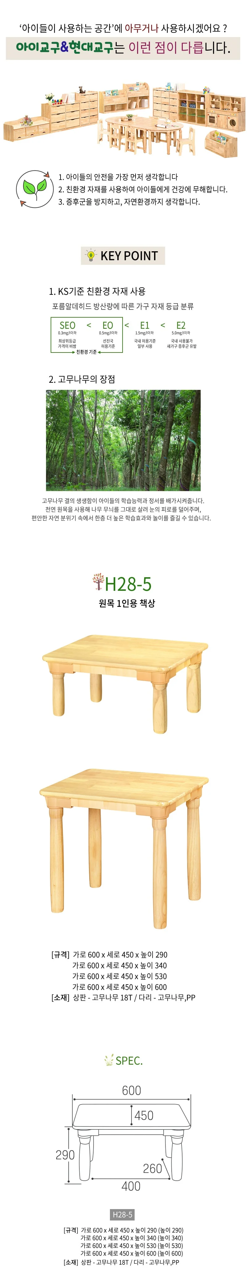 원목 1인용 책상 원목다리 290mm 아동용책상 아기책상 아이책상 아이방책상 상세1