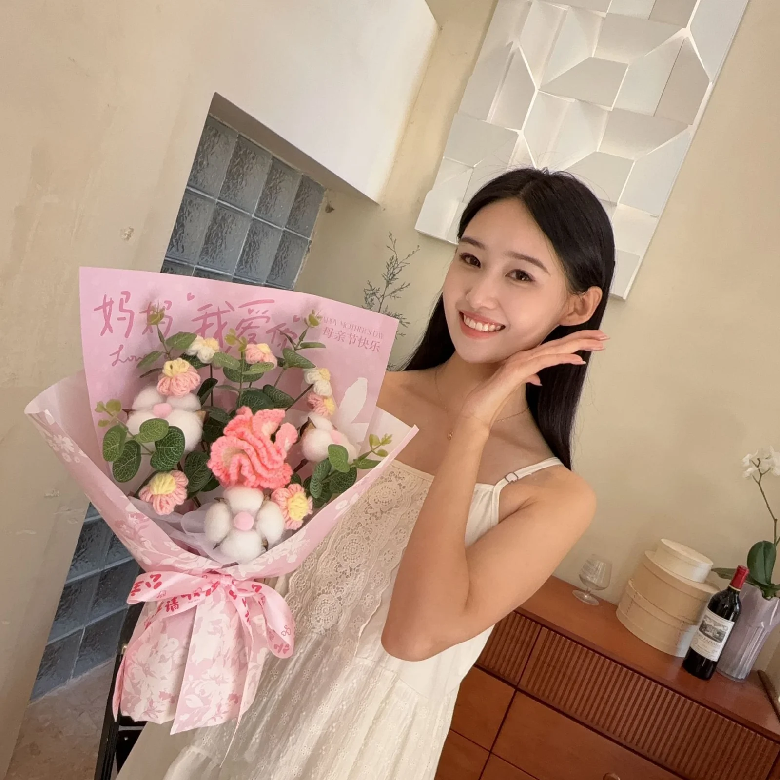 어버이날 선물 뜨개질 실로 만든 카네이션 장미 꽃다발 완제품 엄마와 시어머니에게 상세5