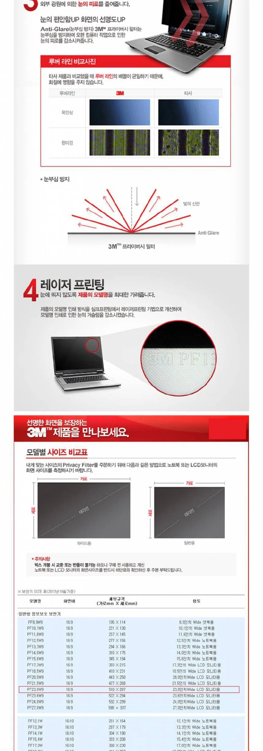3M 보안필름 PF23 0W9 23 0형 와이드 16 9 상세2