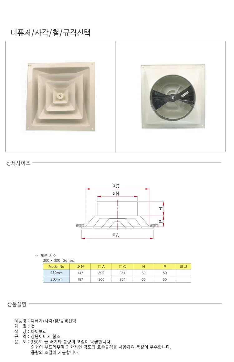 디피샤 사각 철제 환풍기커버 아파트디퓨저 디퓨저 상세1