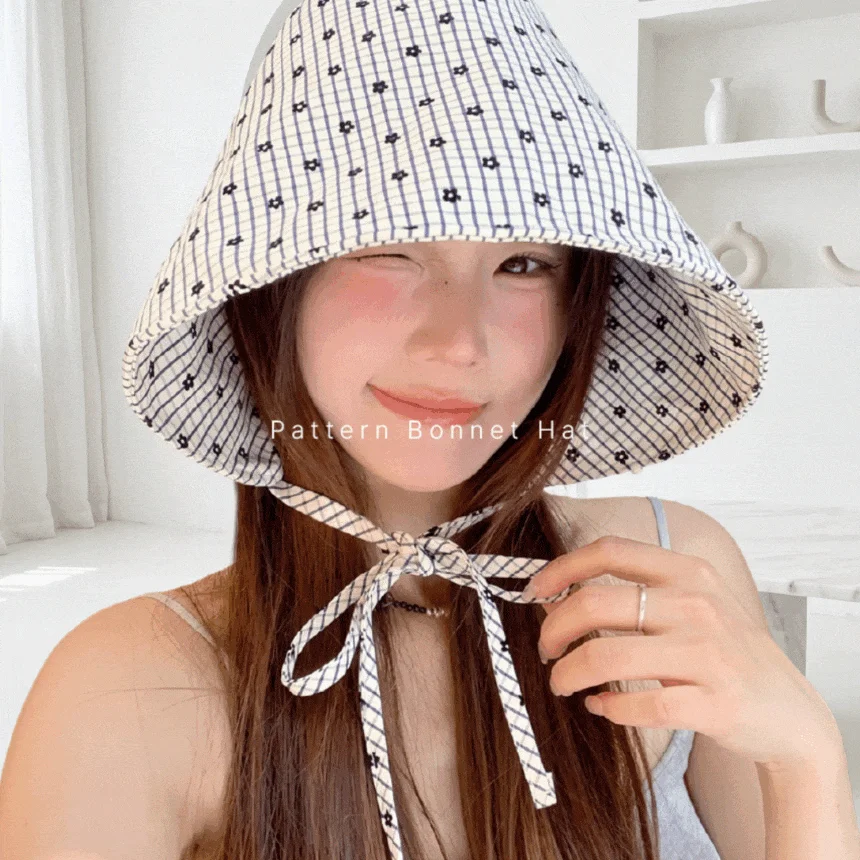 여성 패턴 보닛햇 여름 보넷 모자 챙넓은 버킷햇 휴양지 상세1
