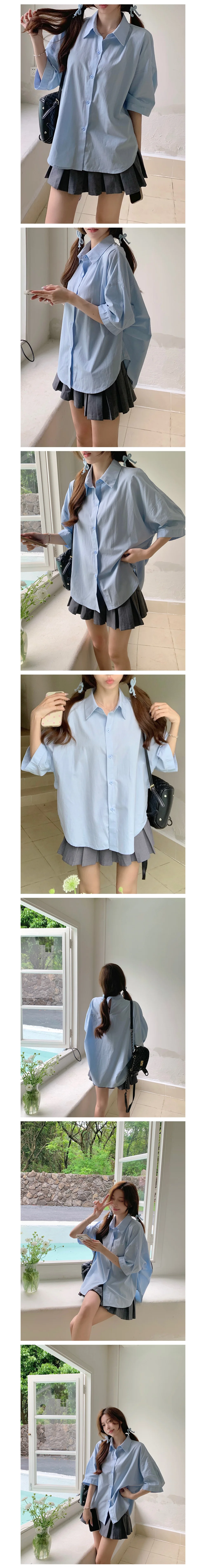 하늘색 루즈핏 트임 셔츠 상세1