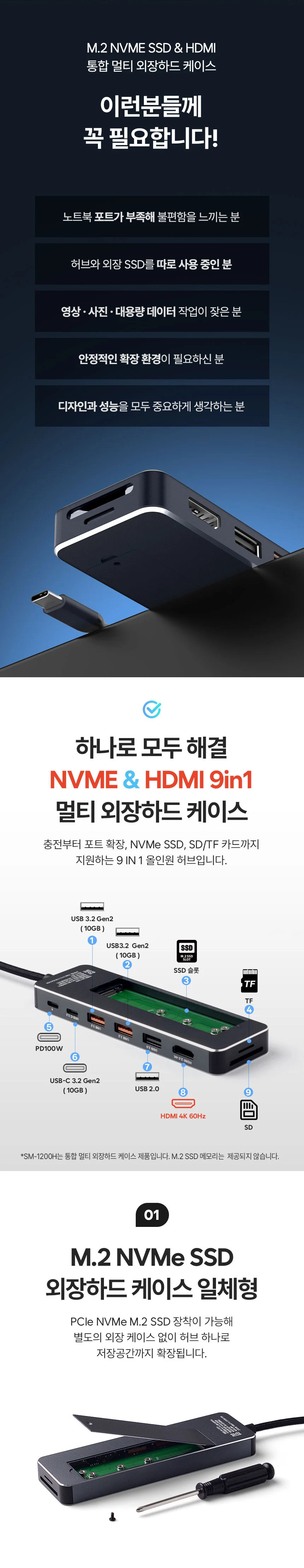 m.2 ssd 멀티 nvme usb 데스크탑 컨버터 3.2 포트 케이스 외장 하드 상세2