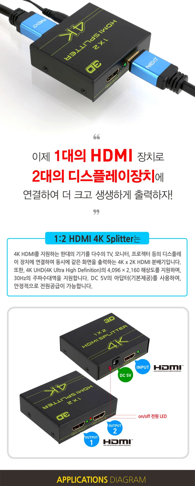 루미나D HDMI 분배기 2포트 4k 3d지원 UHD 모니터 영상 공유 상세3