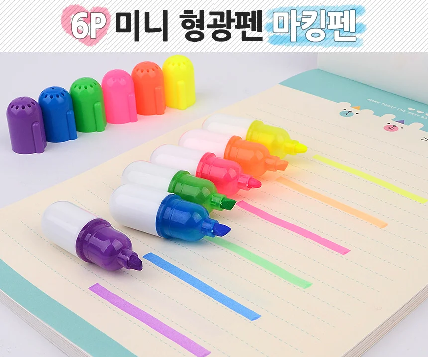 6P 미니 형광펜 마킹펜 문구 밑줄펜 펜선물 필기구 판촉물펜 상세1
