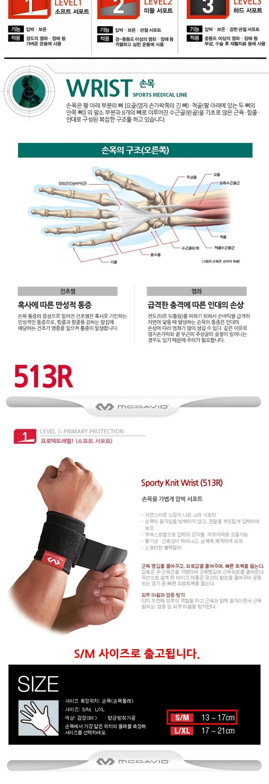 맥데이비드 513R 일반형 손목보호대 S M 상세3