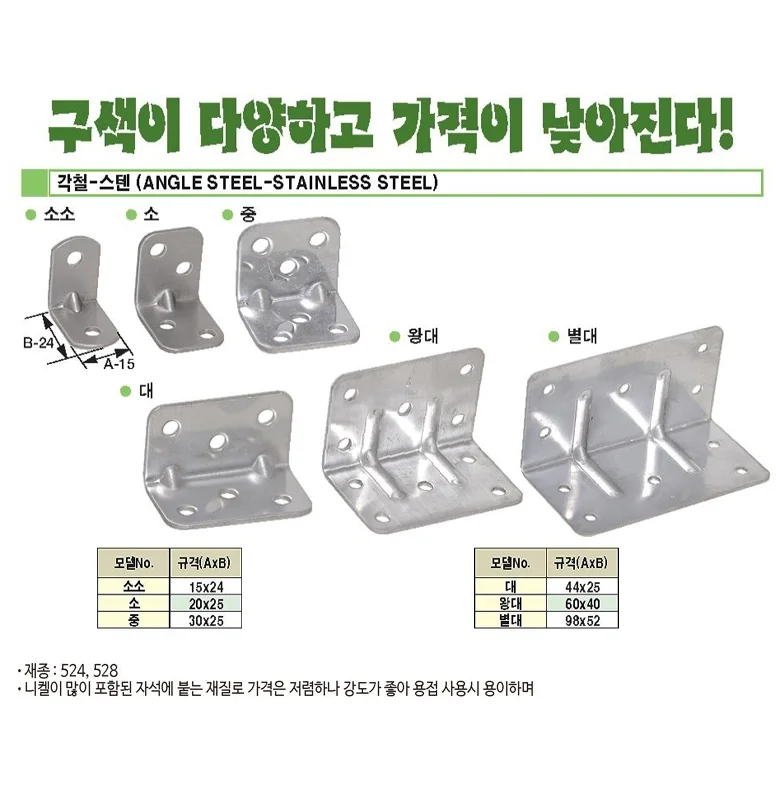 스텐 코너철 각철 선반받침 코너 경첩 고정 소 200EA 상세2