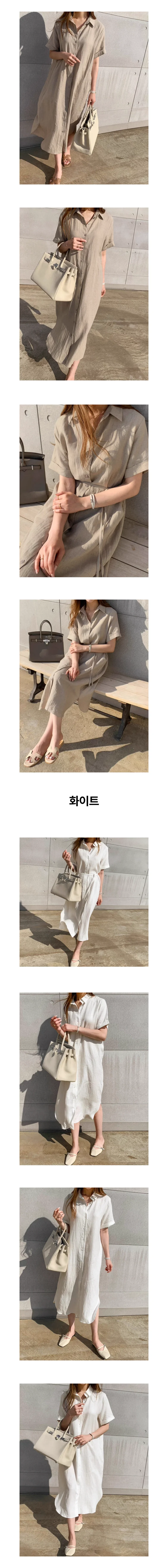 린넨 버튼업 반팔 셔츠 드레스 페미닌룩 데일리룩 상세2