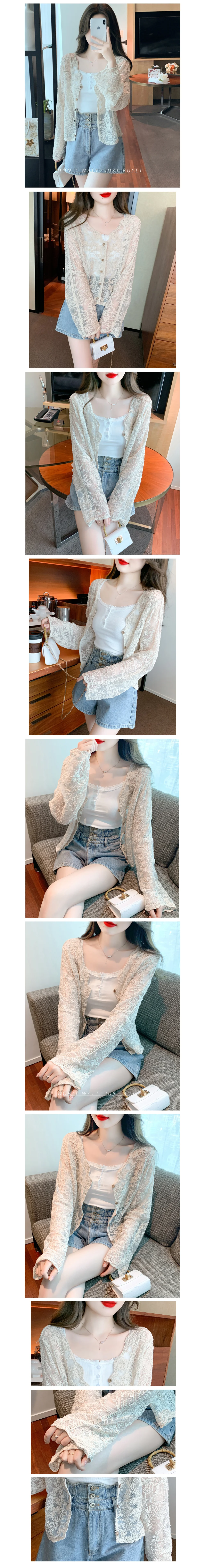 시시루 레이스 브이넥 러블리 블라우스 가디건 비치가디건 크롭가디건 상세1