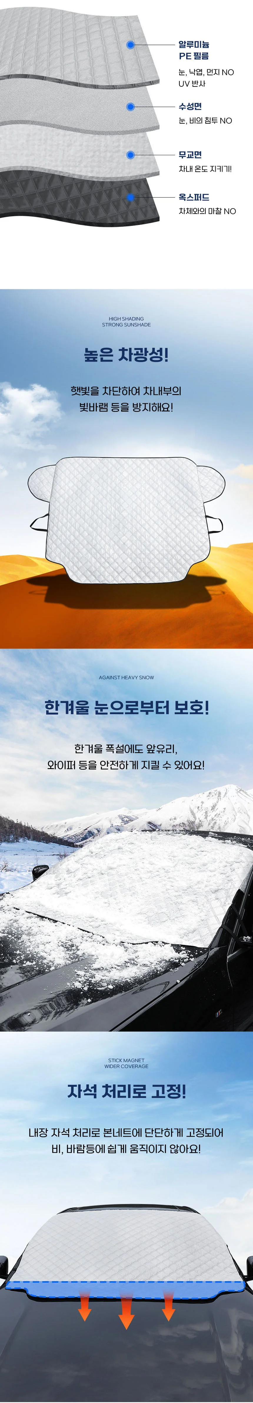 자석 앞유리덮개 대형 자동차서리방지커버 서리방지 상세4