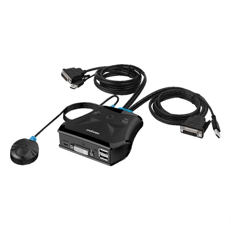 일체형 USB2.0 DVI KVM스위치 2포트 고해상도 컴퓨터 노트북PC 본체2대에서 하나로제어