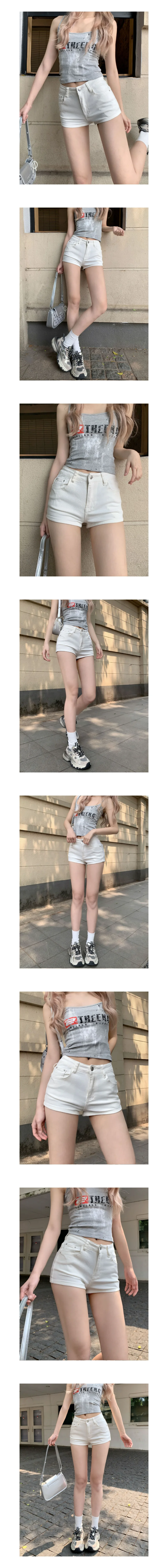 데님 화이트 숏팬츠 페미닌룩 데일리룩 데이트룩 상세2