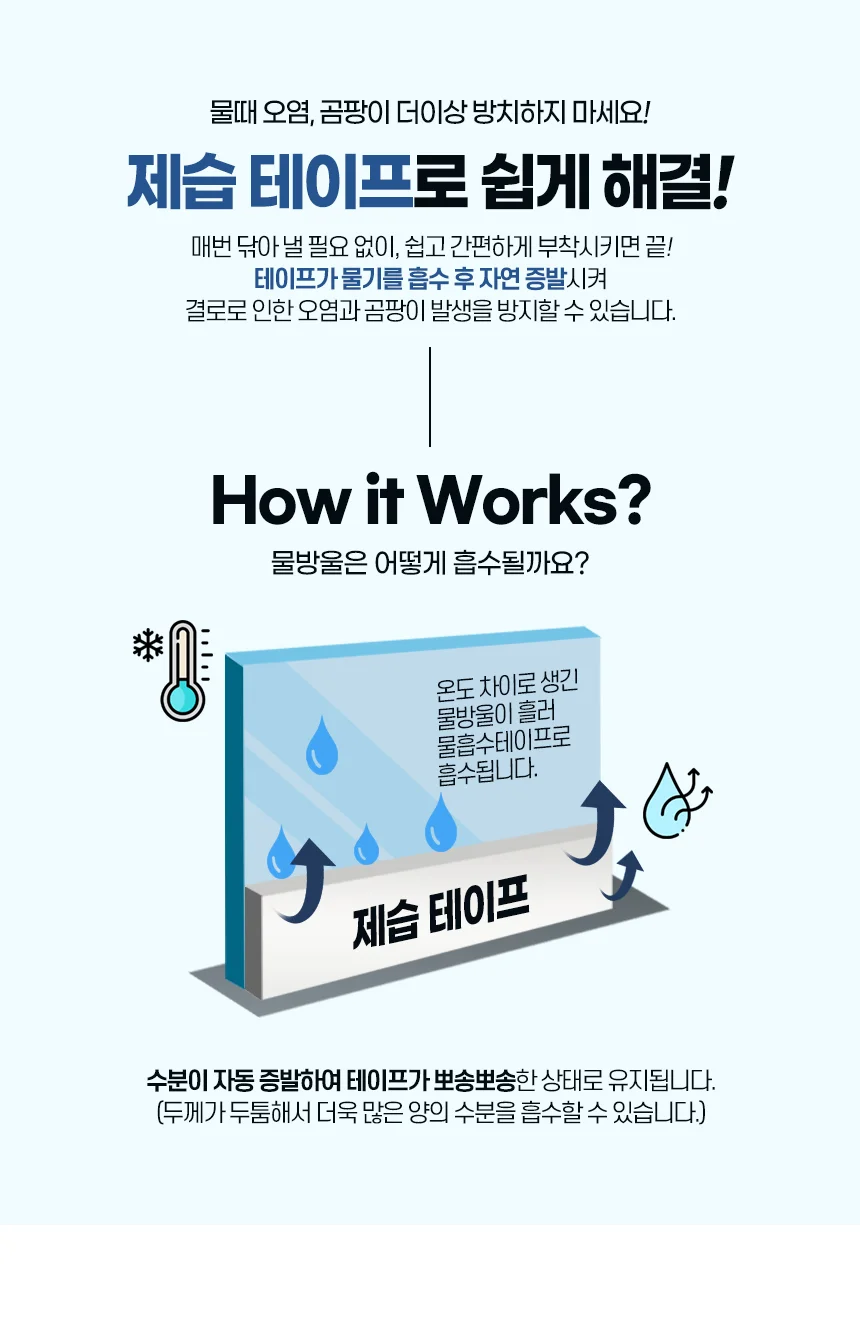 2개 결로방지 제습테이프 50X2m 테이프 습기제거 창틀 시트지 상세3