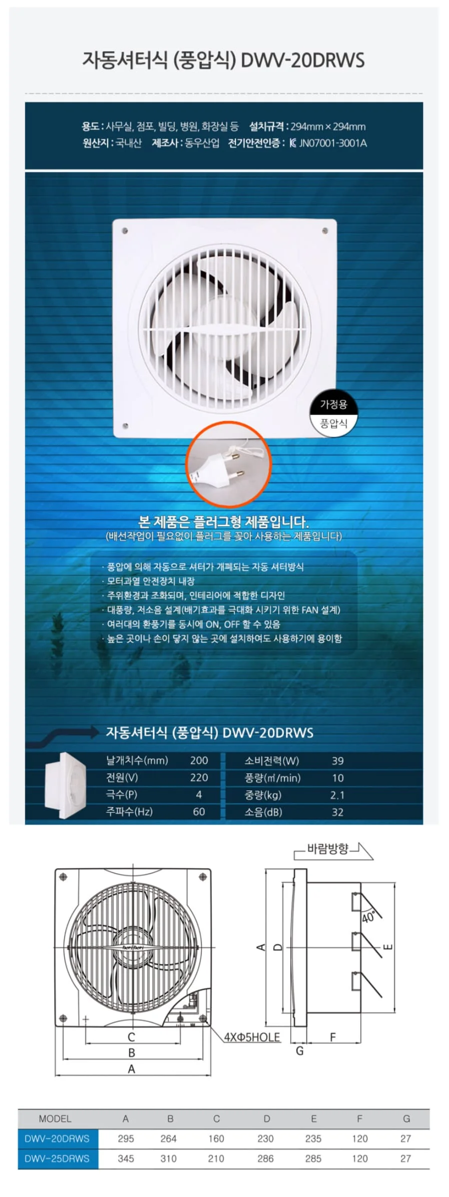 셔터식 환풍기 가정 업소 화장실 환풍기 후황 풍압식 상세2