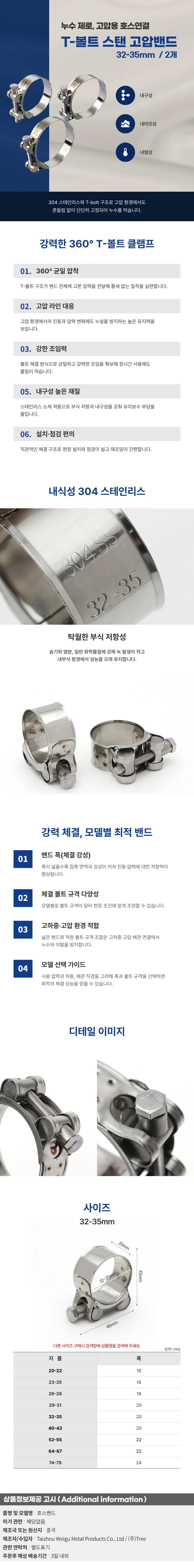 304스텐 고압 호스밴드 2p(32-35mm) 배관 호스클램프 상세1