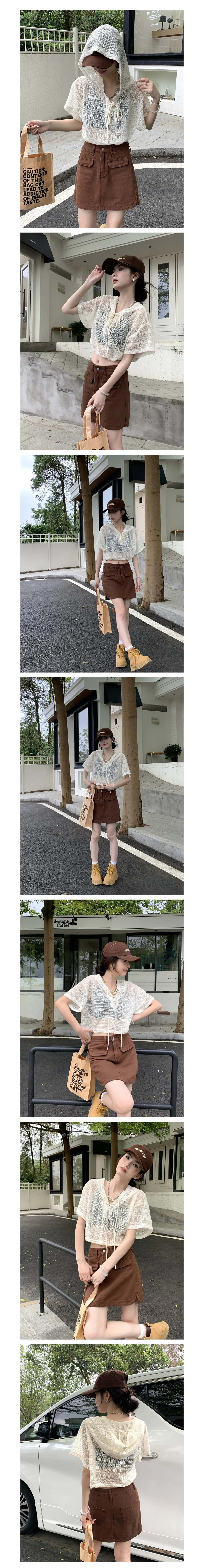 크롭 후드 니트 여친룩 바캉스룩 캐주얼티 상세1