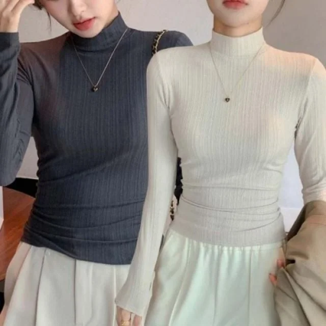 여성 긴팔 티셔츠 골지 슬림핏 반목 이너웨어