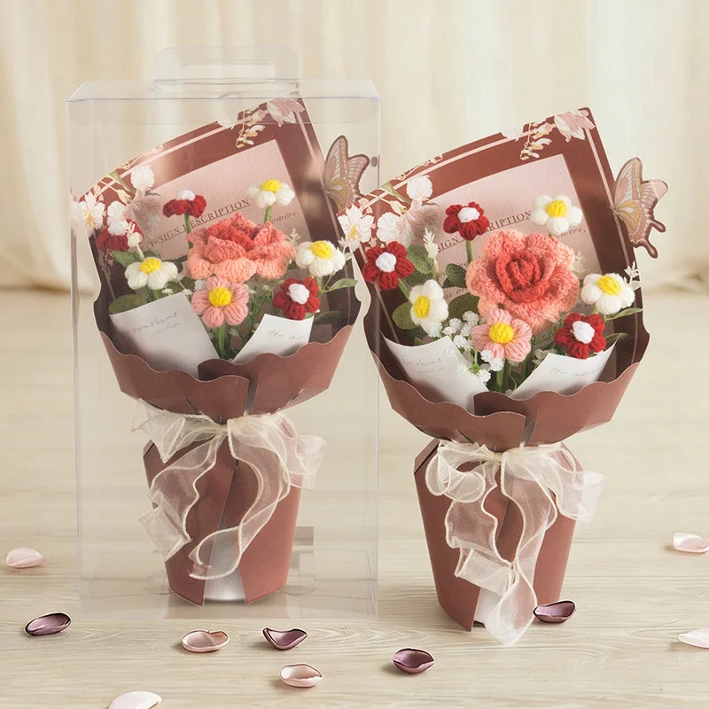 어버이날 카네이션 인조 꽃다발 완제품 손으로 뜨개질한 실꽃 장미꽃다발 엄마에게 주는 상세2