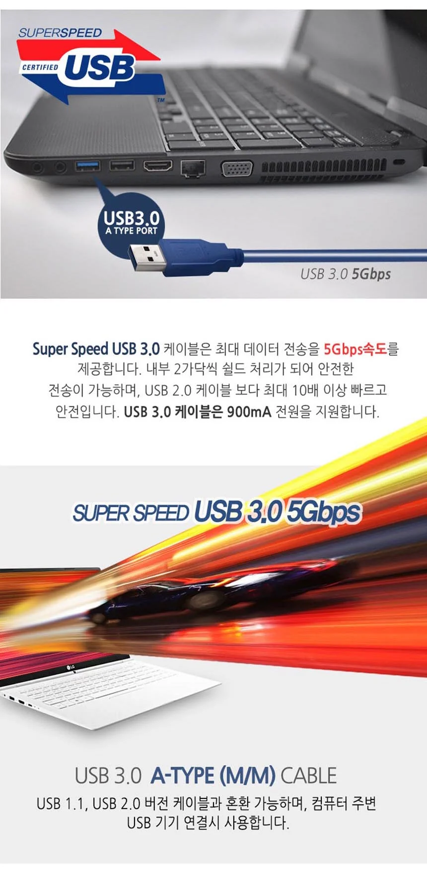 와이어맥스 USB 3.0 AM-AM 케이블 3M N-5503 상세3