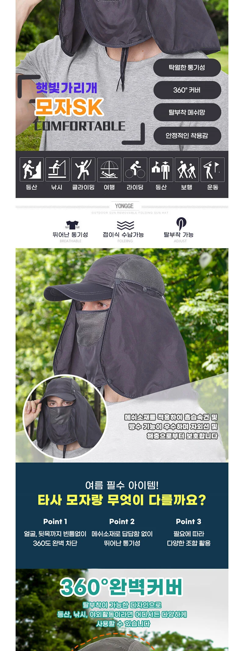낚시모자 방충 등산 캠핑 안전망 햇빛가리개 여름 상세5