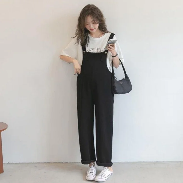 캐주얼 임산부 멜빵 바지 와이드 팬츠 임부복